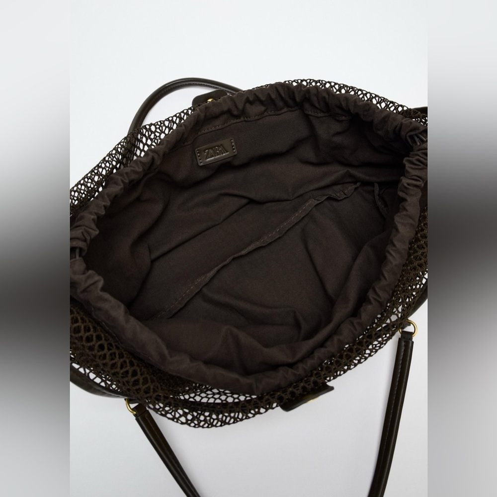 Zara Mesh Shopper Bag Olive Green NWT - Picture 7 of 7